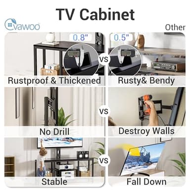 Corner TV Stand with Mount LED - Universal TV Mount Stand for 32-65" TV, Height Adjustable Swivel TV Console Wood & Steel Entertainment Center with Mount, Cabinet, Power Outlet, Colorful Light, Black - Image 3
