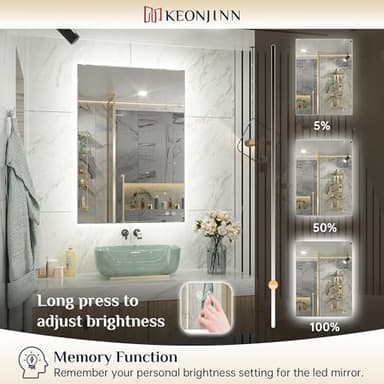 Keonjinn Backlit Mirror Bathroom 48” x 30”, Anti-Fog Mirror with Lights, CRI90+ HD Tempered Glass, Waterproof, UL Listed, Stepless Dimmable LED Mirrors for Bathroom, High Lumen, 6000K Bright - Image 3