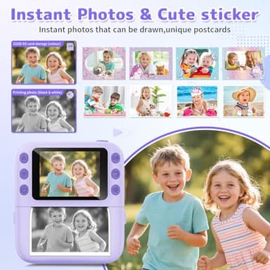 Instant Print Camera for Kids, Christmas Birthday Gifts for Girls Boys, 1080P Instant Digital Print Cameras for Toddler,Portable Toy for 4 5 6 7 8 9 10 Year Old Girl with 32GB SD Card，Purple - Image 3