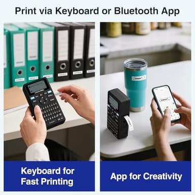 SUPVAN E11 Bluetooth Label Maker Machine with 4 Tapes, Support Keyboard & App with 40 Fonts and 450+ Icons, Rechargeable Inkless Labeler for Home, Kitchen, Office, School Organization, Black - Image 2