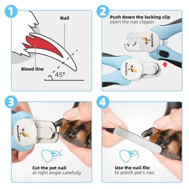 Beenefits Large Dog Nail Clippers with Sharp Stainless Steel Blade for Smooth Cutting, Ergonomic TPE Handle Special Baffle to Avoid Flying Nail Fragments, Hidden Nail File (Large/Medium), Blue - Image 7