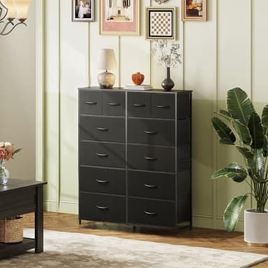 WLIVE Storage Organizer Unit with 12 Fabric Bins, Storage Drawers Organizer with Steel Frame, Tall Storage Tower Organizaton for Living Room, Hallway, Office, Charcoal Black - Image 4