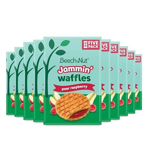 Beech-Nut Toddler Snacks Jammin' Waffles with Fruit Filling for Babies & Toddlers, Pear Raspberry, 10 Boxes (50 Individually Wrapped Packs) - Image 1