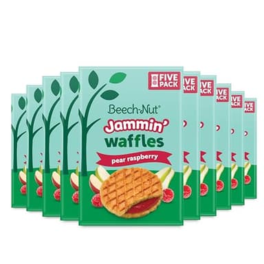 Beech-Nut Toddler Snacks Jammin' Waffles with Fruit Filling for Babies & Toddlers, Pear Raspberry, 10 Boxes (50 Individually Wrapped Packs) - Image 1