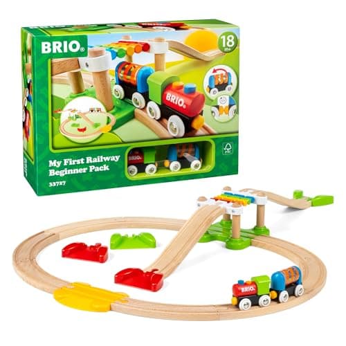 BRIO My First Railway Beginner Pack - 18-Piece FSC-Certified Wood Train Set - Compatible with All BRIO Sets - Includes Rainbow Bridge & Rattle Wagon - Safe Play - Toddlers Ages 18 Months & Older - Image 1
