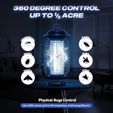 Bug Zapper Indoor & Outdoor, 4200V Electric Mosquito Zapper, 10 Years Lifespan, 6.5ft Power Cord, Waterproof, Fly Trap Mosquito Trap, Fly Killer Fly Zapper for Home, Patio, Kitchen, Backyard, Camping - Image 2