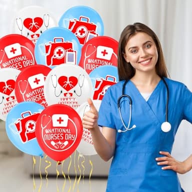 HOWAF Nurse Appreciation Week Decoration Set, 1 Glitter Thank You Nurse Banner, 18pcs Nurse Week Balloons, 6pcs Thank You Nurse Hanging Swirls, 13pcs International Nurse Day Cupcake Topper - Image 6