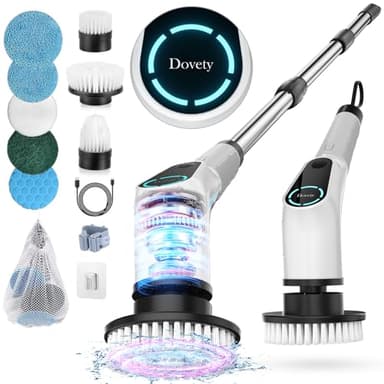 Dovety Electric Spin Scrubber, Cordless Cleaning Brush, Shower Scrubber with 8 Replaceable Brush Head, Power Cleaning Brush with Extension Handle, 2 Adjustable Speed, for Bathtub Grout Tile Floor - Image 1