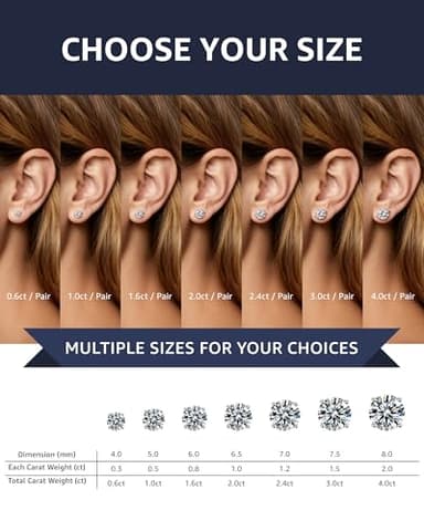 Moissanite Stud Earrings for Women, 925 Sterling Silver Earrings, 18K White Gold Plating earrings for Men (0.3ct*2) - Image 4