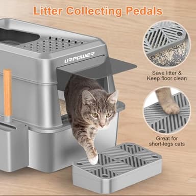 URPOWER Stainless Steel Cat Litter Box with Lid Extra Large Enclosed Litter Box for Cats Non-Sticky Metal Pan with High Sided Enclosure & Scoop, Front & Top Entry, Anti-Leakage, Easy Cleaning - Image 5