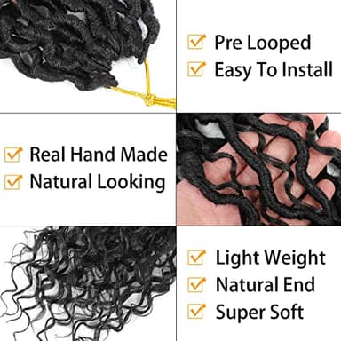 Col Bling 22 Inch 8 Packs Goddess Locs Crochet Hair Ombre Faux Locs Crochet Hair for Women Pre Looped Boho River Locs Hair with Curly Ends Synthetic (#1B) - Image 2