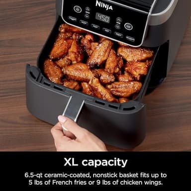Ninja | Air Fryer | 6.5 QT Pro XL Capacity fits 9lbs of Wings | 6-in-1 Max Crisp, Air Fry, Roast, Bake, Reheat & Dehydrate | Nonstick Basket, Crisper Plate & Recipe Guide | Grey | AF181 - Image 3