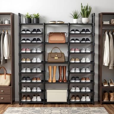 VOFirst Shoe Rack Storage Shelf Stand Cabinet, 9 Tier Shoe Organizer for Closet Entryway Holds 50-55 Pairs Stackable Space Saving Storage Freestanding Shelf with Hooks - Image 2