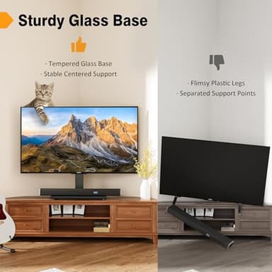 Universal TV Stand - Table Top TV Stand for 27-60 inch LCD LED TVs - 6 Level Height Adjustable TV Base Stand with Tempered Glass Base & Wire Management, VESA 400x400mm - Image 4