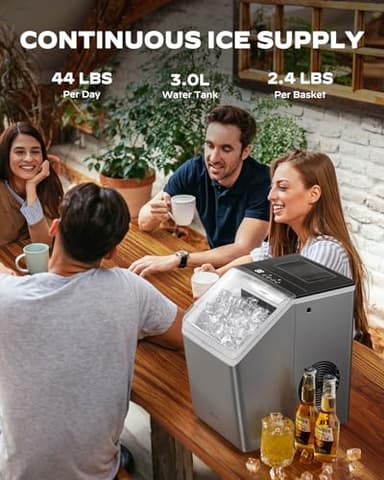 Silonn Ice Makers Countertop, 44lbs Per Day, 2 Ways to Add Water, Auto Self-Cleaning, Stainless Steel Ice Machine for Home Office Bar Party - Image 2