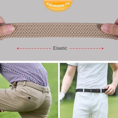 DENGFENGZHE Belt for Men, 1 3/8" Mens Gift Stretch Braided Web Belt Elastic for Casual Golf Jeans, 2 Pack (Black+Beige, 36" to 42" Waist Adjustable) - Image 5