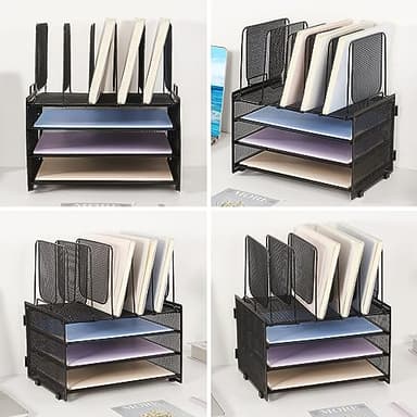 LEKETREE Desk Organizers and Accessories, 3-Tier Paper Organizer with 5 Vertical File Holders, File Folder Organizer (Black, 3T) - Image 5