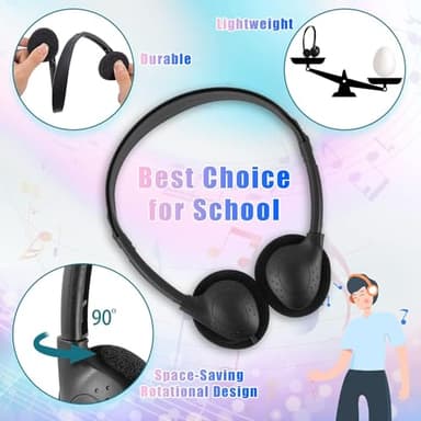 XOSDA Classroom Headphones Bulk 10 Pack Multi Color for Kids School, Wholesale Class Set Durable Earphones for Students Children Toddler Teens Boys Girls and Adult (LS04,10 Mixed) - Image 3