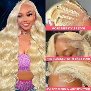 SBDSBD 30 Inch 613 13x6 Lace Front Wig Human Hair 200 Density Blonde Body Wave Lace Front Wigs Human Hair Pre Plucked 613 HD Lace Frontal Wig 13x6 Blonde Wig Human Hair 613 Human Hair Wig for Women - Image 2