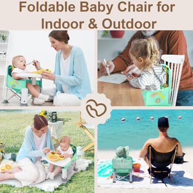 Baby Travel Booster Seat with Double Tray, BabyBond Upgraded Toddler Portable Baby Chair, Booster Seat for Dining Table, Stable and Foldable Booster Baby Chair for Indoor/Outdoor use (Cyan) - Image 5