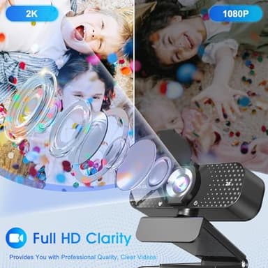 TRAUSI 2K HD Webcam with Wide Angle Lens, Privacy Cover,Auto Light Correction and Noise-Canceling Mic, Plug & Play USB Camera for Mac/Laptop/PC, Compatible with Zoom, Skype, Teams - Black - Image 2