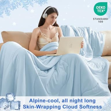 PHF Cooling Comforter King for Hot Sleepers, Soft Double Side Cooling Blanket for Night Sweats Absorbs Body Heat, Q-Max>0.5 Arc-Chill Cool Lightweight Summer Cold Comforter, 108"x90", Ice Blue - Image 5