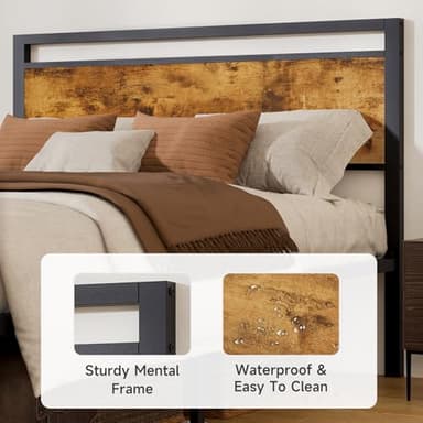 Z-hom Upgraded King Size Bed Frame, Heavy Duty Metal Sturdy King Bed Frame with Modern Wood Headboard & Footboard, Stable Platform Bed Furniture Bed Storage, No Noise, No Box Springs, Vintage Brown - Image 4