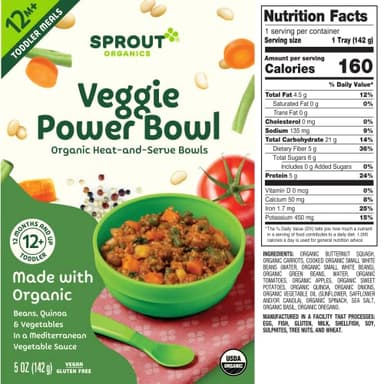 Sprout Organic Baby Food, Toddler Meals, Mediterranean Veggie Power Bowl with Beans & Quinoa, 5 Oz Bowl (8 Count) - Image 3