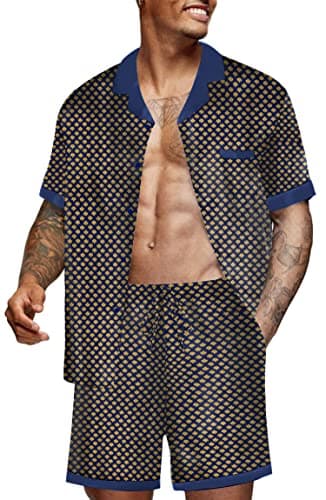 Ekouaer Men Satin Silk Pajamas Set with Pockets Sleepwear Shorts Satin Summer Loungewear 2 Piece Button Down Set S-3XL - Image 1