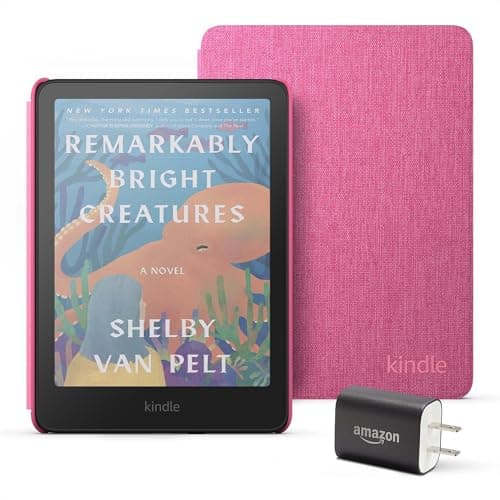 Introducing Amazon Kindle Colorsoft Essentials Bundle including Kindle Colorsoft (16 GB) – With color display - Black, Fabric Cover-Raspberry and Power Adapter