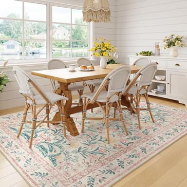 Wonnitar Washable Area Rug 6x9, Pink Floral Rugs for Bedroom Girls Soft Living Room Carpet Ultra-Thin, Boho Non Slip Non-Shedding Pastel Nursery Carpet for Kids Room Playroom Dorm - Image 6