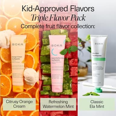 Boka Fluoride Free Toothpaste Nano Hydroxyapatite Toothpaste - Ela Mint, Orange Cream, Watermelon Mint Flavor, 4 oz 3Pk US Manufactured - Image 3