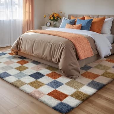PureCozy Checkered Rug 8x10 for Living Room, Modern Rainbow Shag Rug Washable Non-Slip Large Area Rug Super Soft Indoor Fuzzy Carpet Fluffy Rugs for Bedroom Home Aesthetic Decor - Image 4