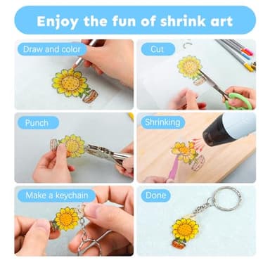 Auihiay 198 Pieces Shrink Plastic Kit Includes 20 Sheets Shrink Papers, Hole Punch, Keychain Accessories and Pencils for Shrinky Art and DIY Keychain Making Easter Mother Day Ornament - Image 3