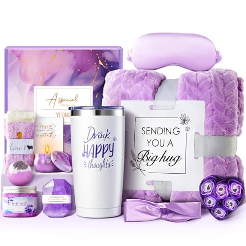 YFONG Gift Baskets for Women, 12PCS Get Well Gifts for Her, SPA Gift for Mom, Wife, Girlfriend, Friends, Purple Happy Birthday Gifts Set, Relaxing Self Care Gifts for Christmas Day - Lavender - Image 1