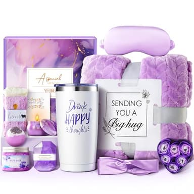 YFONG Gift Baskets for Women, 12PCS Get Well Gifts for Her, SPA Gift for Mom, Wife, Girlfriend, Friends, Purple Happy Birthday Gifts Set, Relaxing Self Care Gifts for Christmas Day - Lavender - Image 1