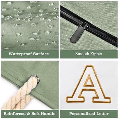 Becokan Initial Beach Bag Waterproof Canvas Beach Tote Bag Zipper Personalized Gifts for Women Her Birthday Travel Essentials (A, Light Green 2 pcs) - Image 3