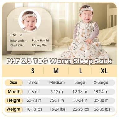 PHF 100% Cotton Baby Sleep Sack 0-6 Months, 2.5 TOG Winter Baby Wearable Blanket with 2-Way Zipper, Warm Comfy Quilted Sleeping Bags, Infant Sleeping Sack for Newborn Boys, Small Size, Woodland - Image 6