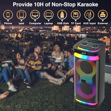 DFTRT Karaoke Machine for Adults with 2 Wireless Microphones, Portable Bluetooth Karaoke Speaker for Outdoor, Big Party PA System with Disco Lights for Gatherings, The Best Gifts for Family - Image 2