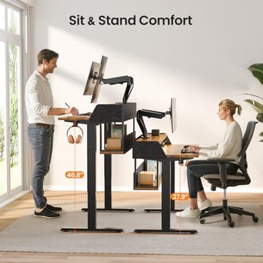 ErGear Standing Desk, 55" x 28" Electric Height Adjustable Desk with Shelves, Vintage Brown - Image 7