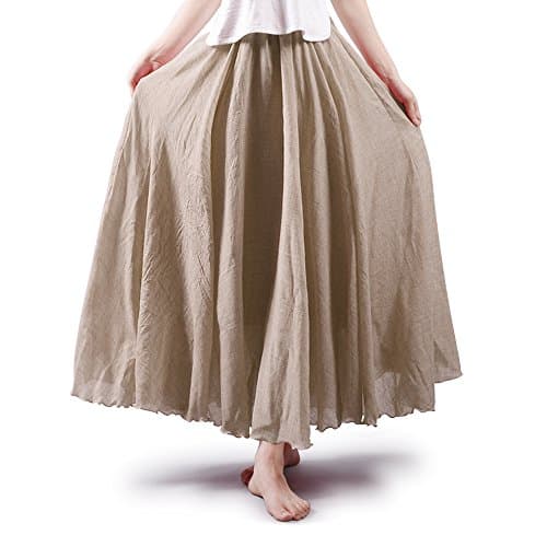 OCHENTA Cotton Long Maxi Skirt Flowy Boho for Summer Beach Goth Fairy Renaissance Weekend Skirts Off White 85CM - Image 1