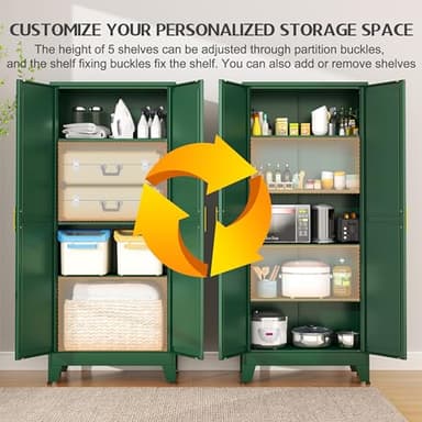 GAIOUS 75.2" Tall Kitchen Food Pantry, Pantry Cabinet with 2 Door and 5 Adjustable Shelves, Green Laundry Room Cabinets, Freestanding Pantry for Kitchen, Study Room, Dining Room and Entryway - Image 4