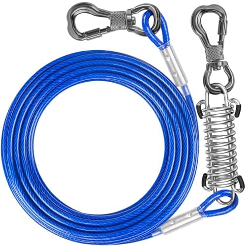 Tresbro 25 FT Dog Tie Out Cable with Spring, Shock Absorbing Tether Chains for Outside Aavilable in 10/15/20/25/30/40/50/70/100/120 FT, Heavy Duty Leads for Yard for Medium & Large Dogs Up to 500 LBS - Image 1