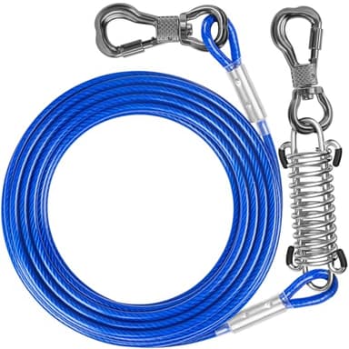 Tresbro 25 FT Dog Tie Out Cable with Spring, Shock Absorbing Tether Chains for Outside Aavilable in 10/15/20/25/30/40/50/70/100/120 FT, Heavy Duty Leads for Yard for Medium & Large Dogs Up to 500 LBS - Image 1
