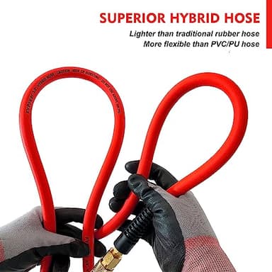 FYPower Air Compressor Hose 3/8 Inch x 50 Feet Hybrid Hose with Fittings, Flexible and Kink Resistant, 1/4" Industrial Quick Coupler and Plug Kit - Red - Image 5