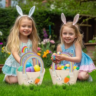 Dulsaera Easter Basket, Baby Easter Basket with Handle for Easter Eggs Hunt, Empty Easter Baskets for Kids Girl, Yellow - Image 6