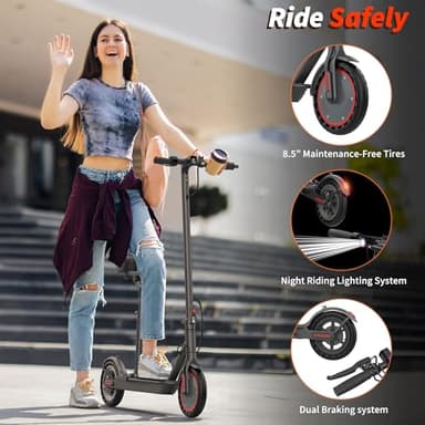 Folding Electric Scooter for Adults with Seat- 19MPH & 21-Mile Range, 350W Motor, 8.5" Solid Tires with App Control & Dual Brake System - UL2272 Certified Commuter E-Scooter - Image 8