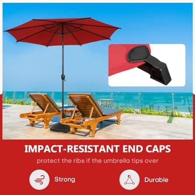 Abba Patio 9FT Lyon Outdoor Patio Umbrella Outdoor Table Umbrella with Push Button Tilt and Crank Market Umbrella 8 Sturdy Ribs UV Protection Waterproof for Garden Deck Backyard Pool Dark Red - Image 6