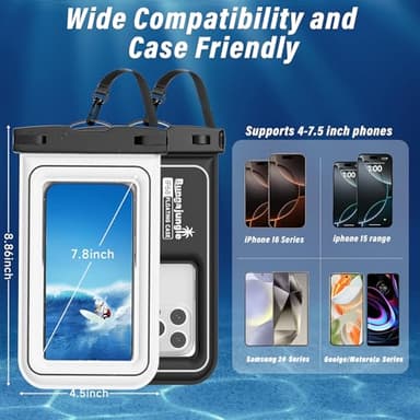 Waterproof Phone Pouch - 2 Pack IP68 Floating Waterproof Phone Case, Dry Bag Beach Cruise Essentials 2025 with Adjustable Lanyard for iPhone 16 Pro Max / 15 Pro / Galaxy S24 S23 (Black and White) - Image 4