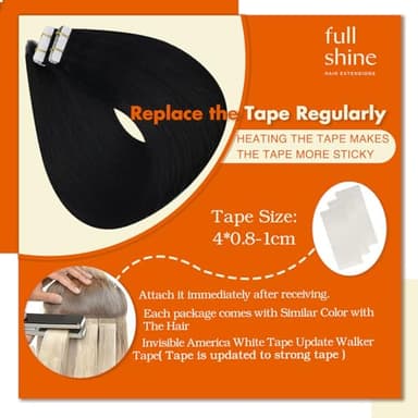 Full Shine Real Human Hair Tape in Extensions Black 24Inch Double Sided for Skin Weft Tape in Hair Extensions 20Pcs 50Gram Color 1 Jet Black Seamless Hair Extensions Real Human Hair Straight - Image 4
